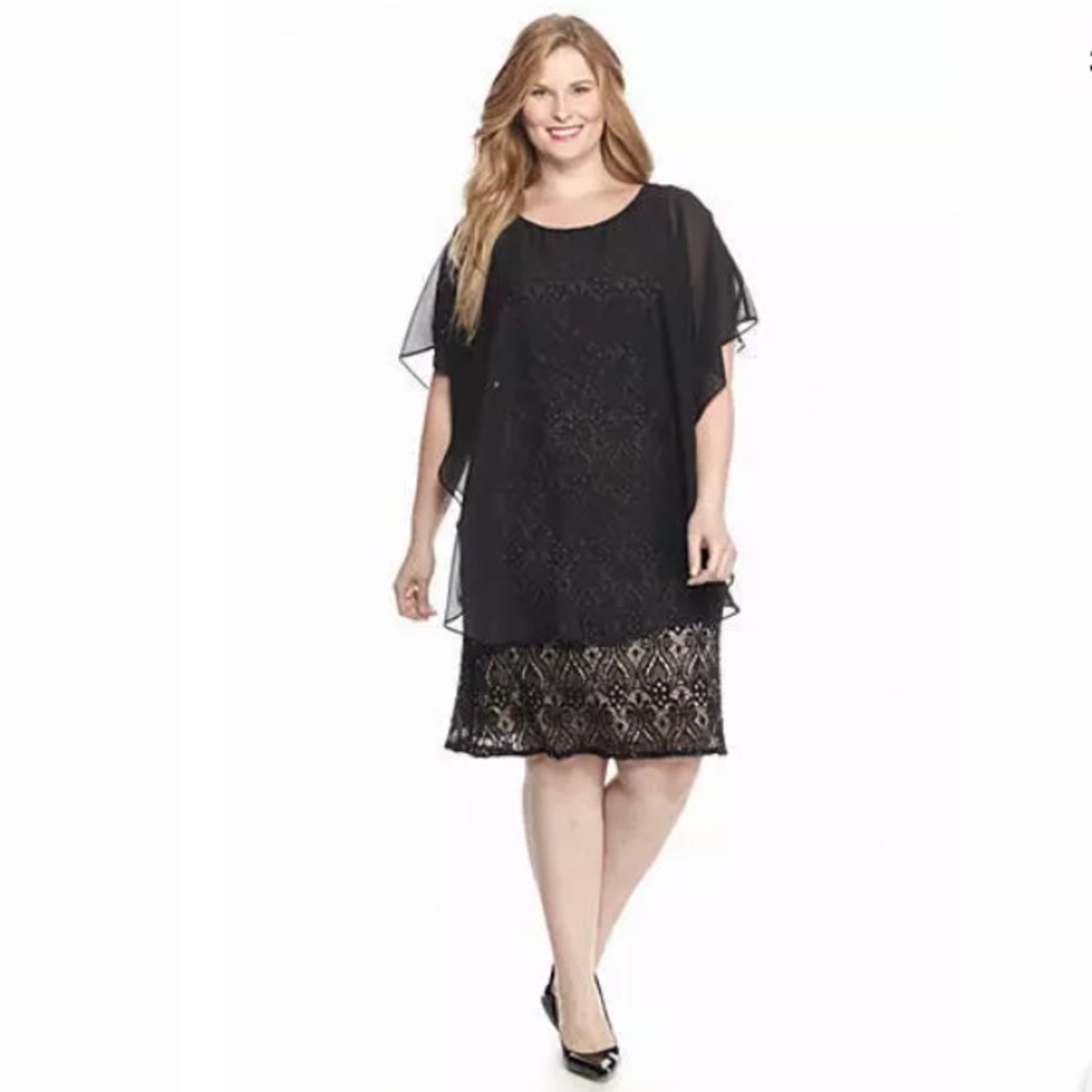 R&M Richards lace beaded dress with sheer overlay